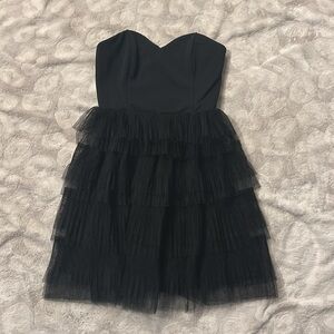 Lulus Fabulous Thoughts Black Tulle Strapless Tiered Mini Dress Black